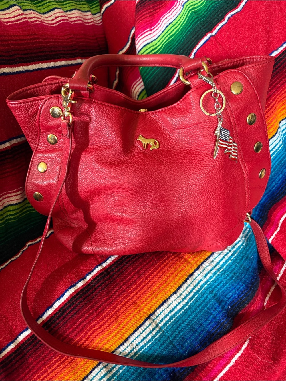 Emma Fox Red Leather Shoulder Bag with Gold Hardware